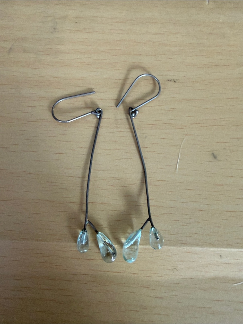 Silver Drop Branch Earrings with Light Aqua Teardrops - Women Jewelry